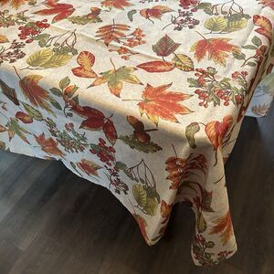 Tablecloth 84"X60" Yellow Green Orange Brown Fall Leaves Autumn Decor Holiday
